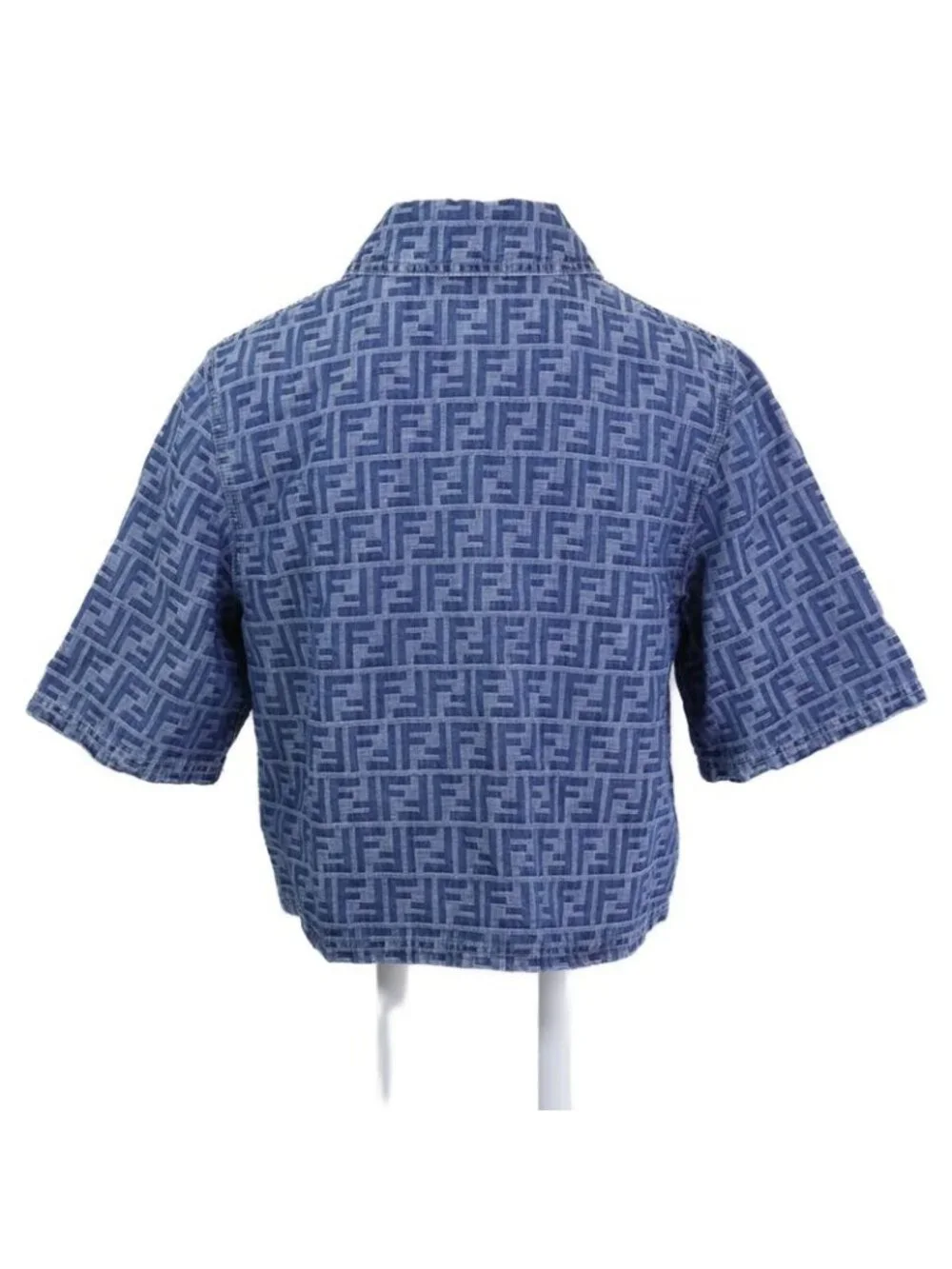 Fendi Zucca Pattern Denim Zip Up Short Sleeve Jacket 38 - Picture 3 of 9